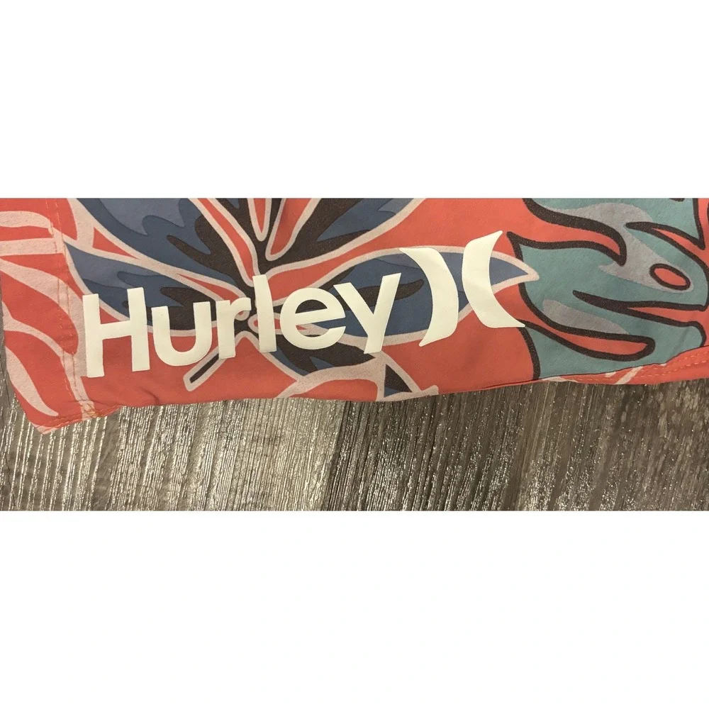 Hurley Swim Trunks Size Large Coral Pink Tropical Leaf Print Board Shorts